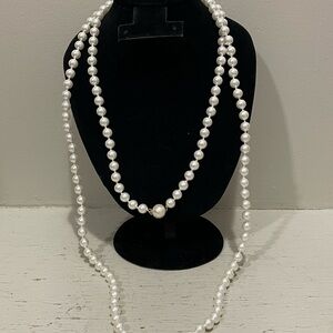 Vintage Classic White Faux Pearl Necklace 42”